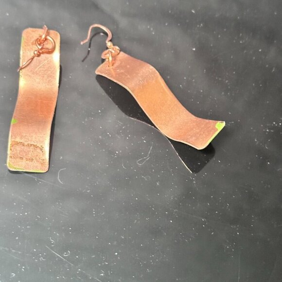Solid Copper Green Patina Earrings Drop Handmade OOAK Rustic Boho Artisan Forged - Picture 7 of 7